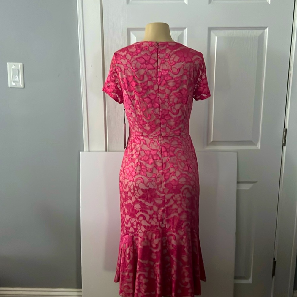 Embroidery detail, pink mermaid dress great for weddings, Mother’s Day or